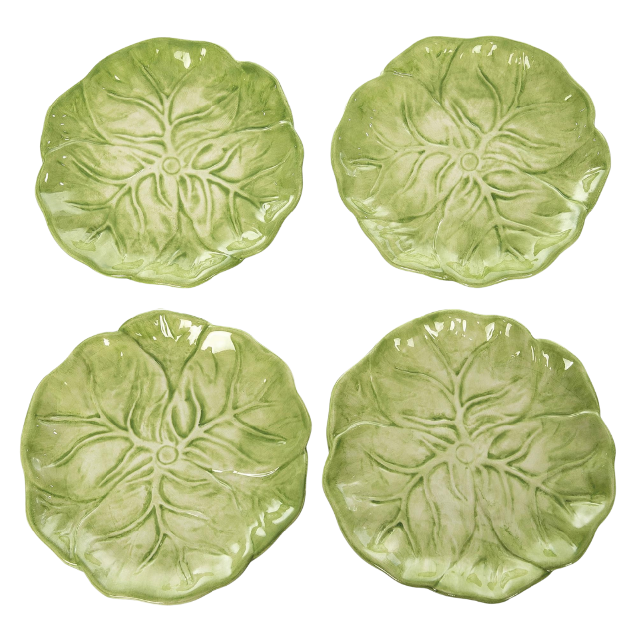 Transpac Set of 4 Multicolored Ceramic Cabbage Appetizer Plates Perfect for Easter Dining and Spring Celebrations